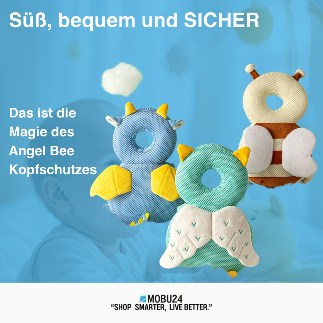 Angel Bee Baby-Kopfschutz – Sicherer Schutz für Kopf und Rücken, Atmungsaktiv & Niedlich für Erste Schritte