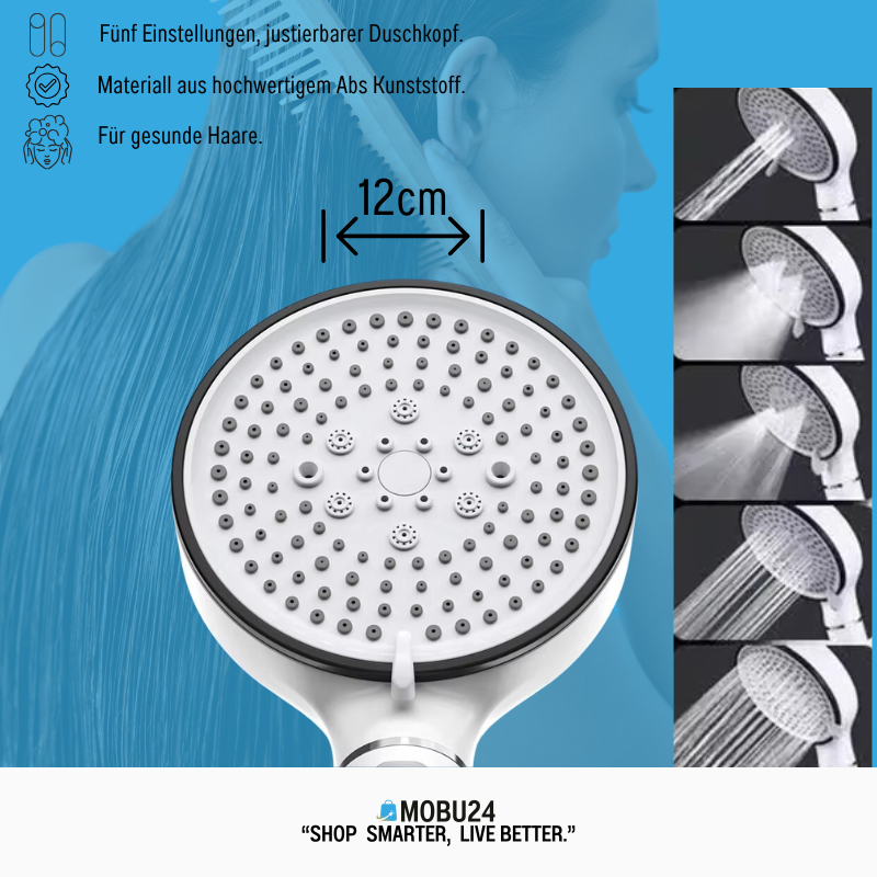 Duschkopf mit Stopp-Knopf – 5 Modi, Anti-Kalk & integrierte Filtration