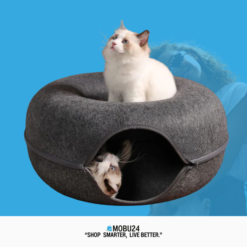 Donut Katzenbett mit Tunnel – Gemütliches Spiel- und Schlafnest für Katzen